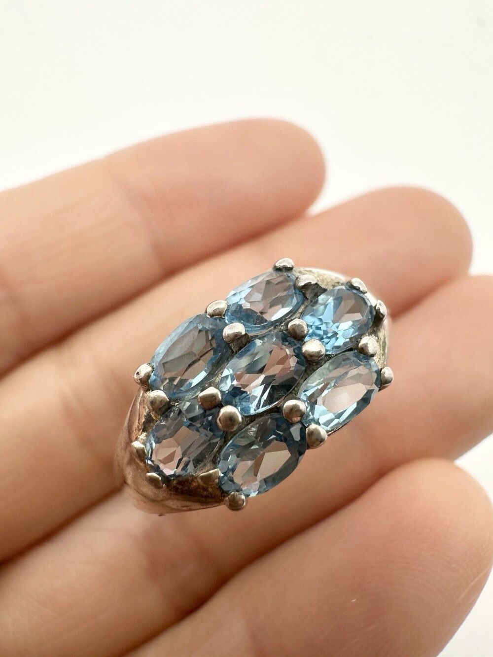 925 Sterling Silver Natural Blue Topaz Cocktail Ring Size 10